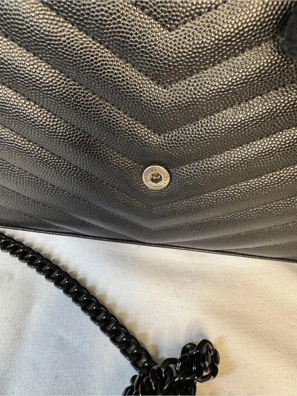 Saint Laurent Black Quilted Chevron Envelope Wallet On Chain